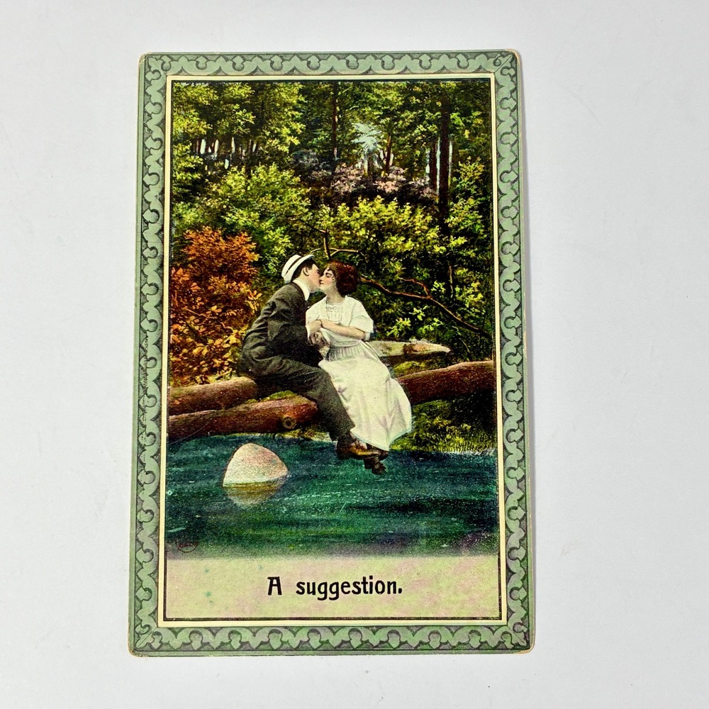 VTG 1910 Bamforth & Co Postcard A Suggestion Romantic Couple Kissing Forest
